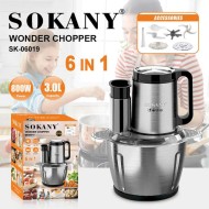 Sokany 6in1 Stainless SK-06019 Steel Wonder Chopper 3 Ltr