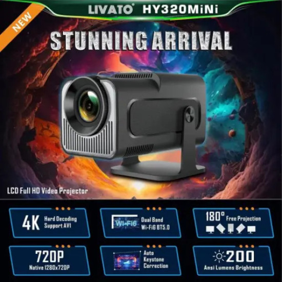 HY320 Smart Mini Portable Projector Android 11 – 4K Support, Native HD, WiFi Bluetooth HDMI, 180° Rotatable Auto Keystone Home Theater Projector