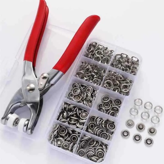 Metal Silver Snap Button Set (100 Pcs, 9.5mm) with Hand Pliers